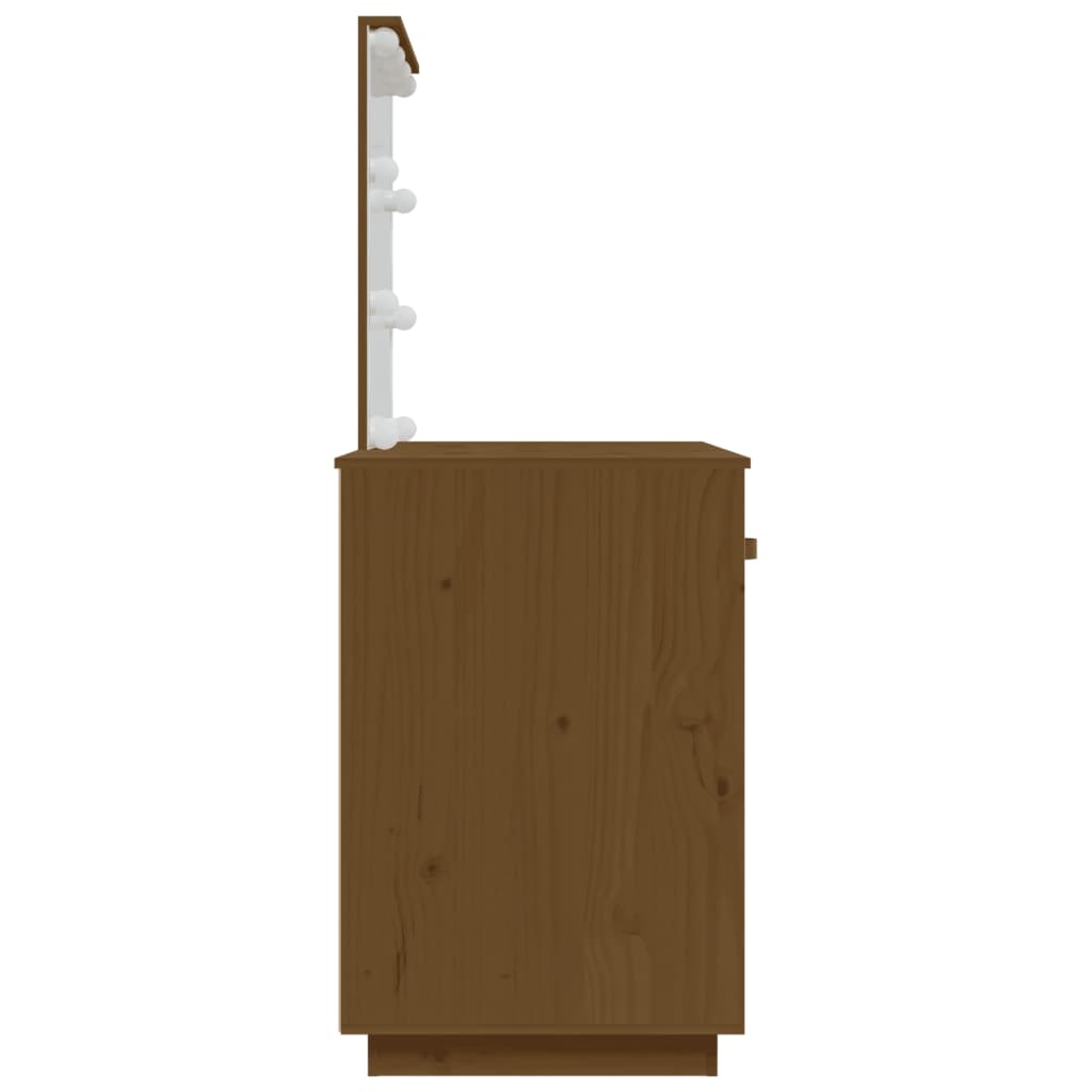 vidaXL Măsuță de toaletă LED maro miere, 95x50x133,5 cm lemn masiv pin vidaXL Măsuță de toaletă LED maro miere, 95x50x133,5 cm lemn masiv pin