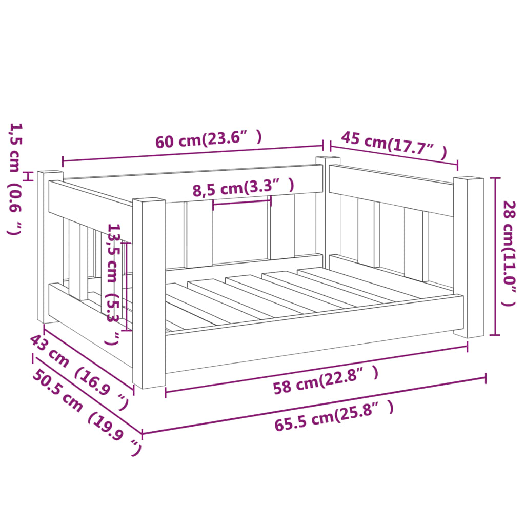 vidaXL Pat pentru câini, negru, 65,5x50,5x28 cm, lemn masiv de pin vidaXL Pat pentru câini, negru, 65,5x50,5x28 cm, lemn masiv de pin