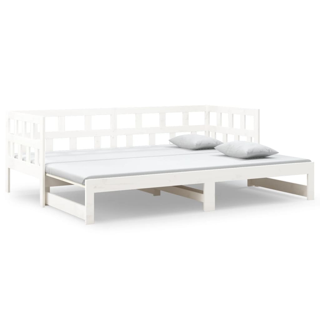 vidaXL Pat extensibil de zi, alb, 2x(90x200) cm, lemn masiv de pin