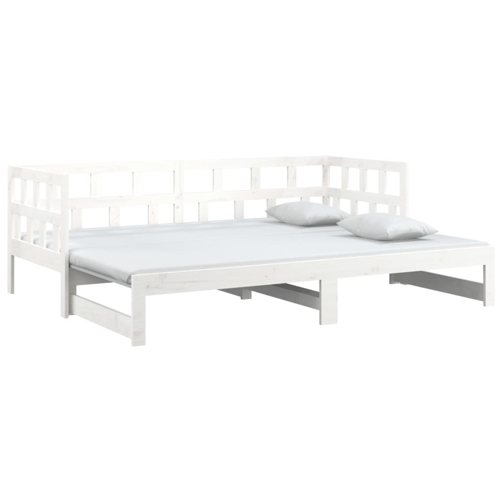 vidaXL Pat extensibil de zi, alb, 2x(90x200) cm, lemn masiv de pin