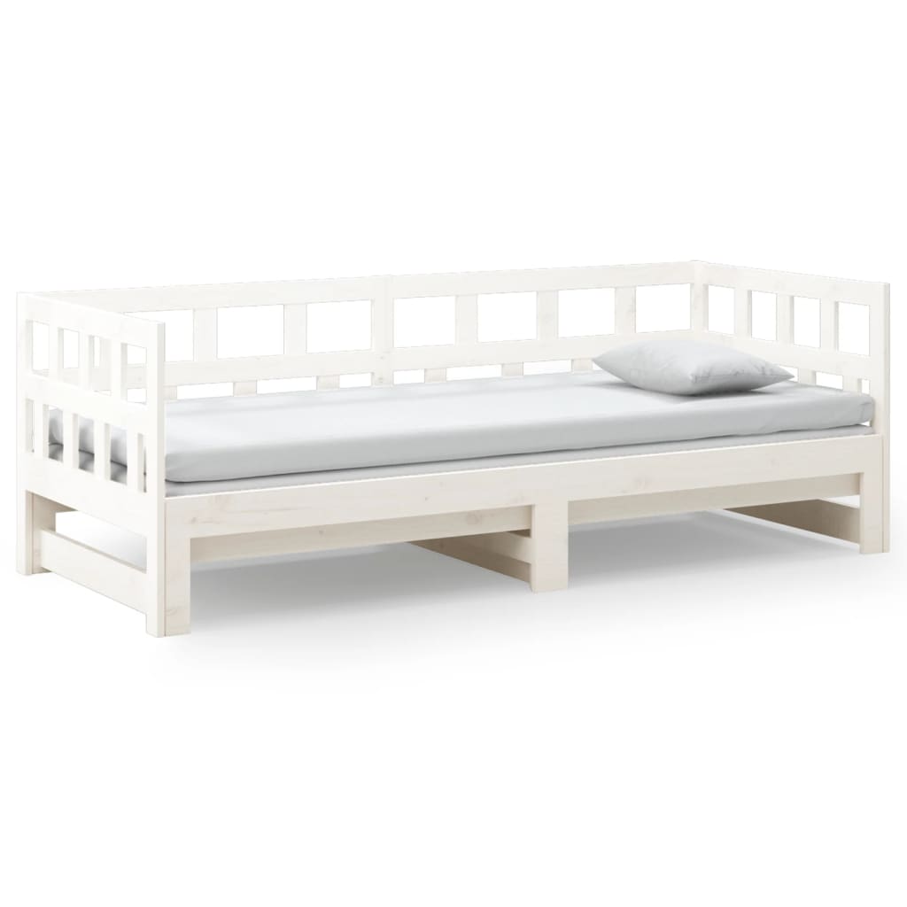 vidaXL Pat extensibil de zi, alb, 2x(90x200) cm, lemn masiv de pin