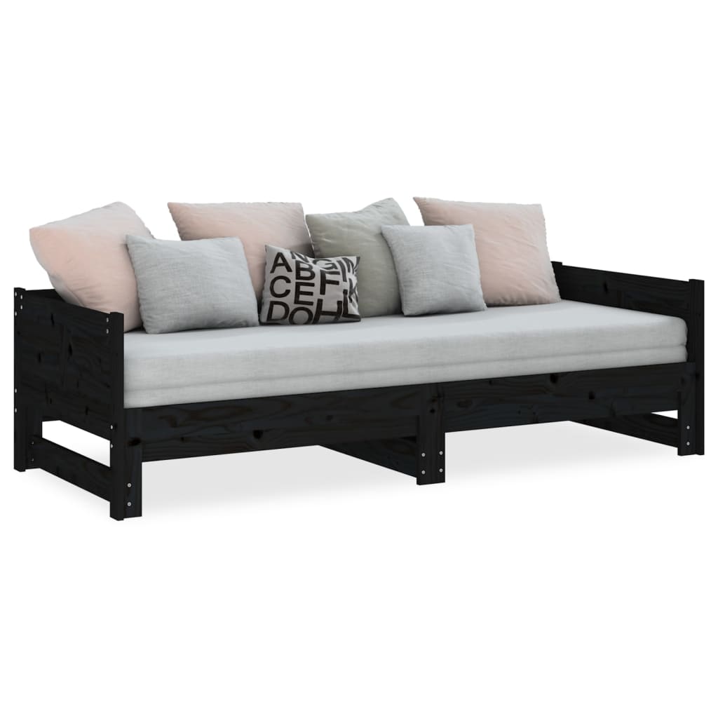 vidaXL Pat extensibil de zi, negru, 2x(90x200) cm, lemn masiv pin vidaXL Pat extensibil de zi, negru, 2x(90x200) cm, lemn masiv pin