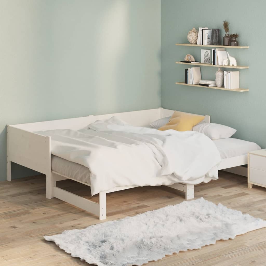 vidaXL Pat extensibil de zi, alb, 2x(80x200) cm, lemn masiv de pin vidaXL Pat extensibil de zi, alb, 2x(80x200) cm, lemn masiv de pin
