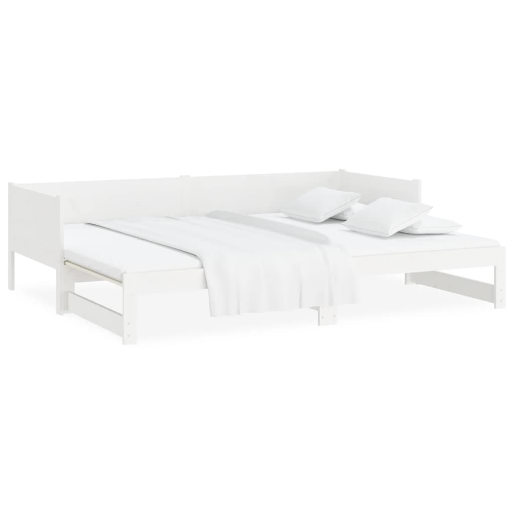 vidaXL Pat extensibil de zi, alb, 2x(80x200) cm, lemn masiv de pin vidaXL Pat extensibil de zi, alb, 2x(80x200) cm, lemn masiv de pin