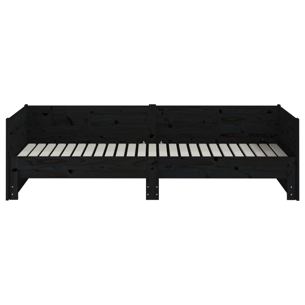 vidaXL Pat extensibil de zi, negru, 2x(80x200) cm, lemn masiv pin
