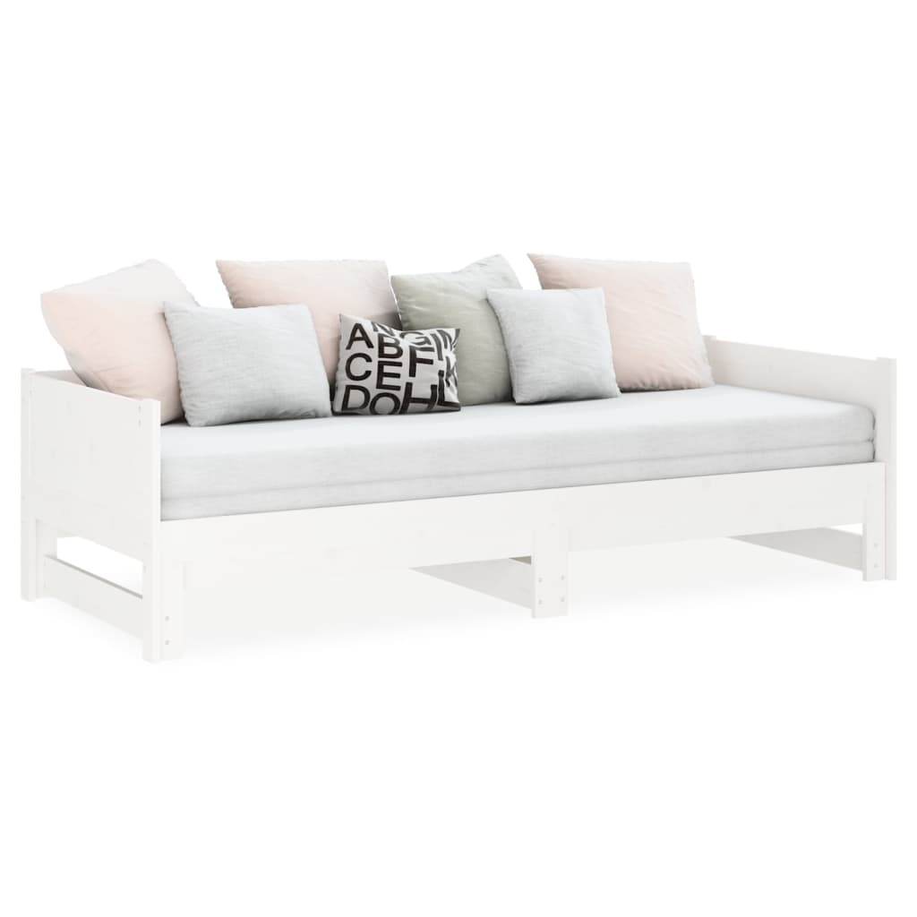 vidaXL Pat extensibil de zi, alb, 2x(90x190) cm, lemn masiv de pin vidaXL Pat extensibil de zi, alb, 2x(90x190) cm, lemn masiv de pin