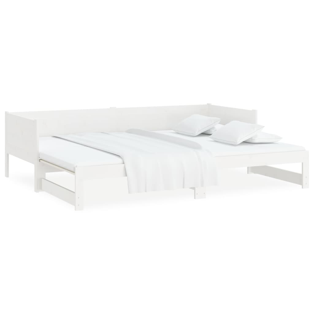 vidaXL Pat extensibil de zi, alb, 2x(90x190) cm, lemn masiv de pin vidaXL Pat extensibil de zi, alb, 2x(90x190) cm, lemn masiv de pin