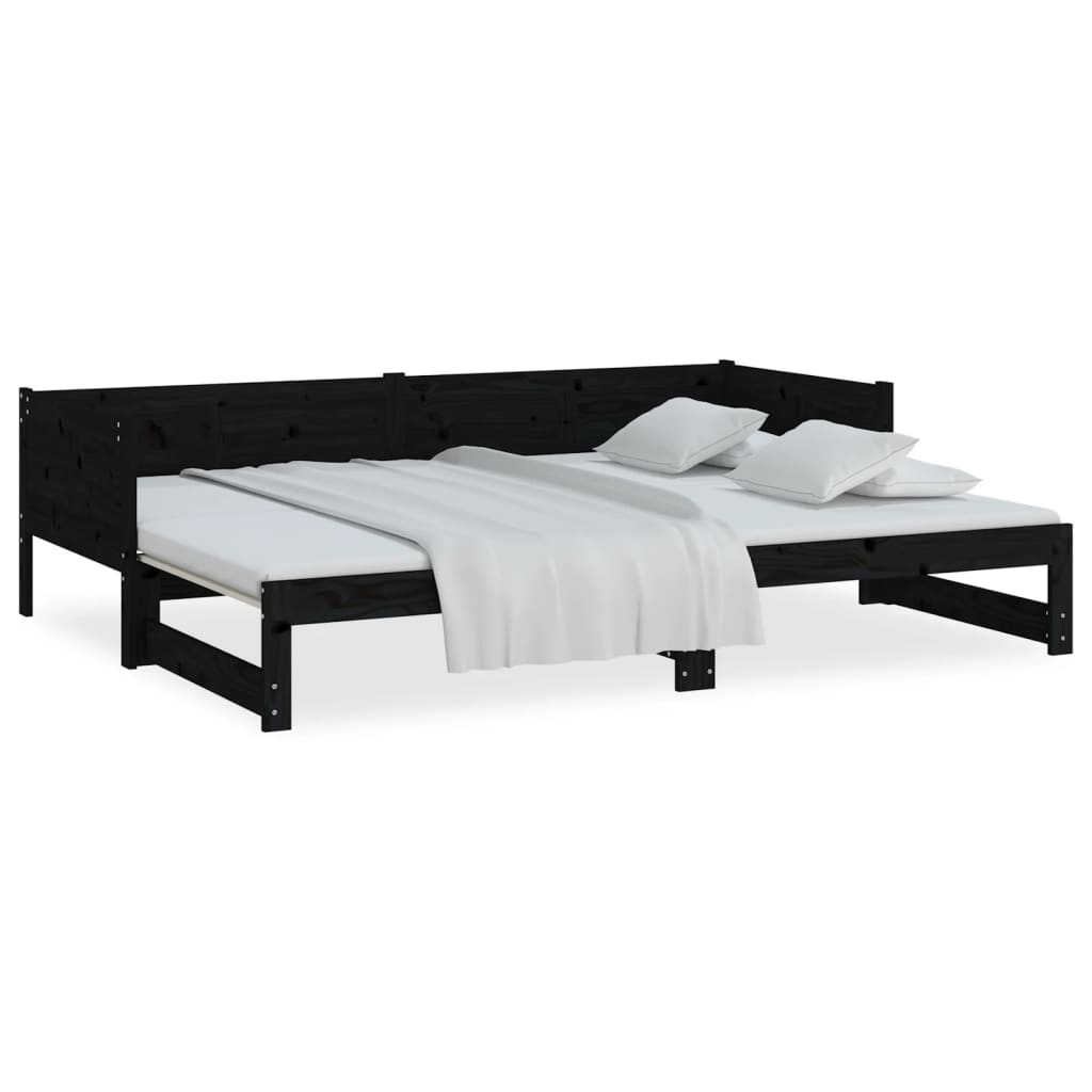 vidaXL Pat extensibil de zi, negru, 2x(90x190) cm, lemn masiv pin