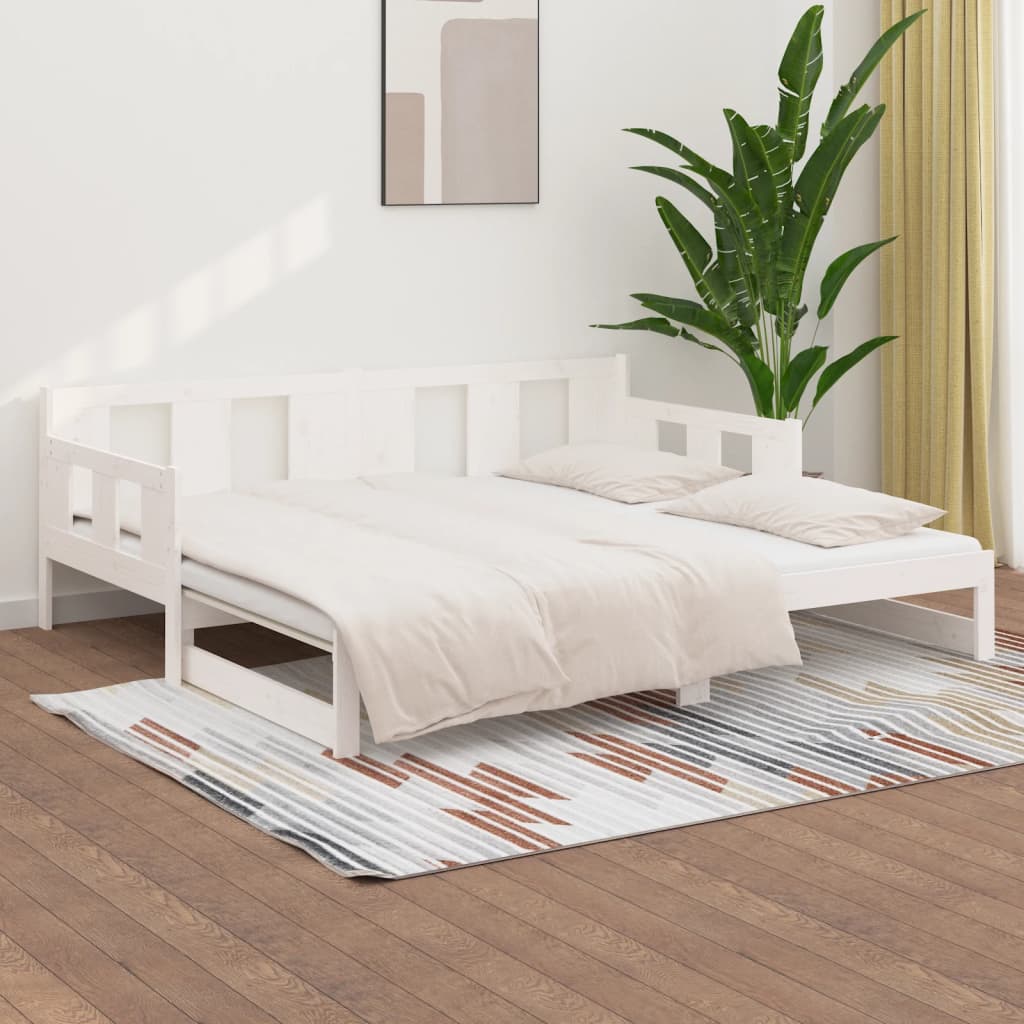 vidaXL Pat extensibil de zi, alb, 2x(90x200) cm, lemn masiv de pin