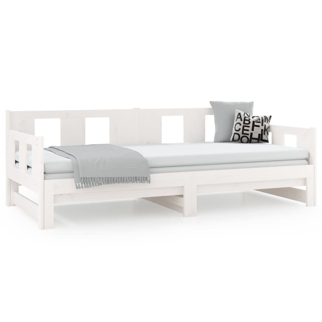 vidaXL Pat extensibil de zi, alb, 2x(80x200) cm, lemn masiv de pin