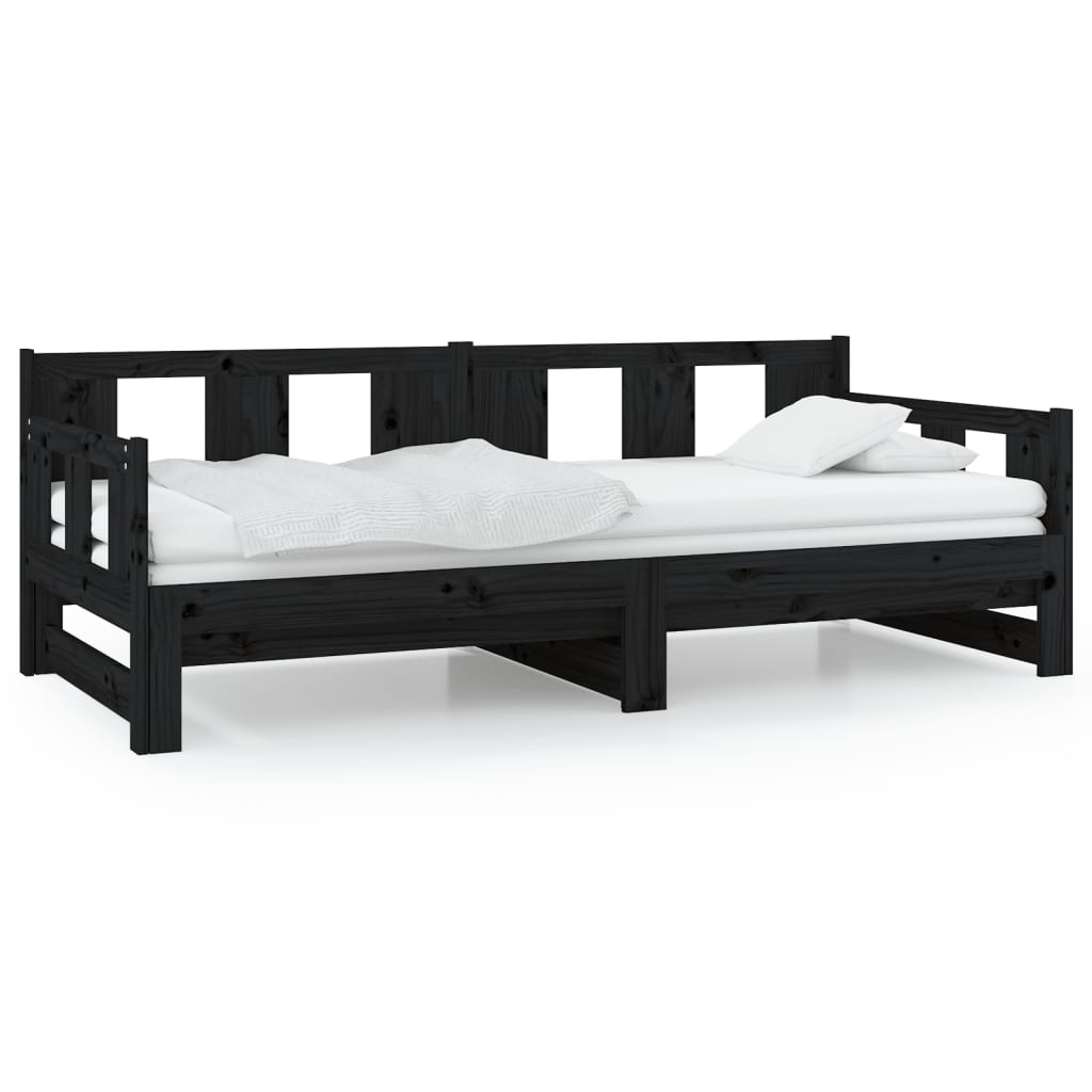 vidaXL Pat extensibil de zi, negru, 2x(80x200) cm, lemn masiv pin