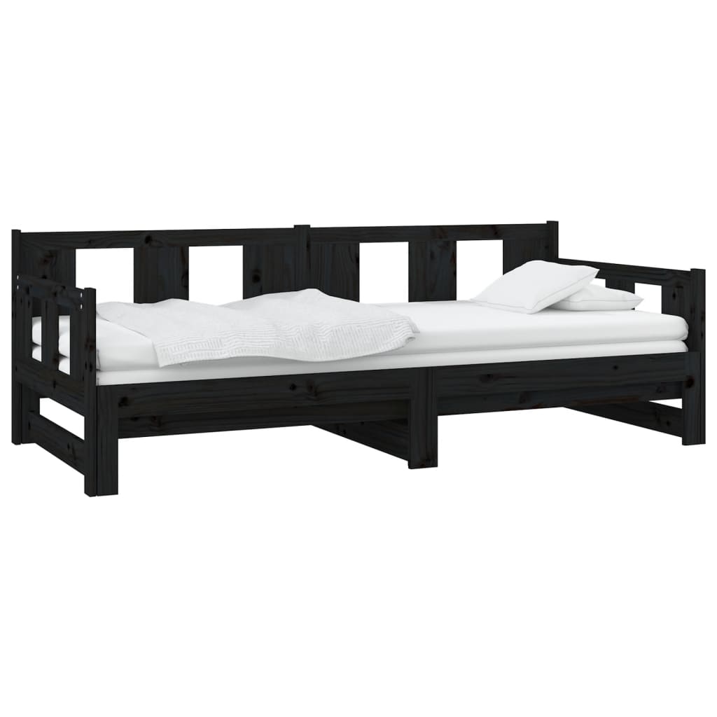 vidaXL Pat extensibil de zi, negru, 2x(80x200) cm, lemn masiv pin
