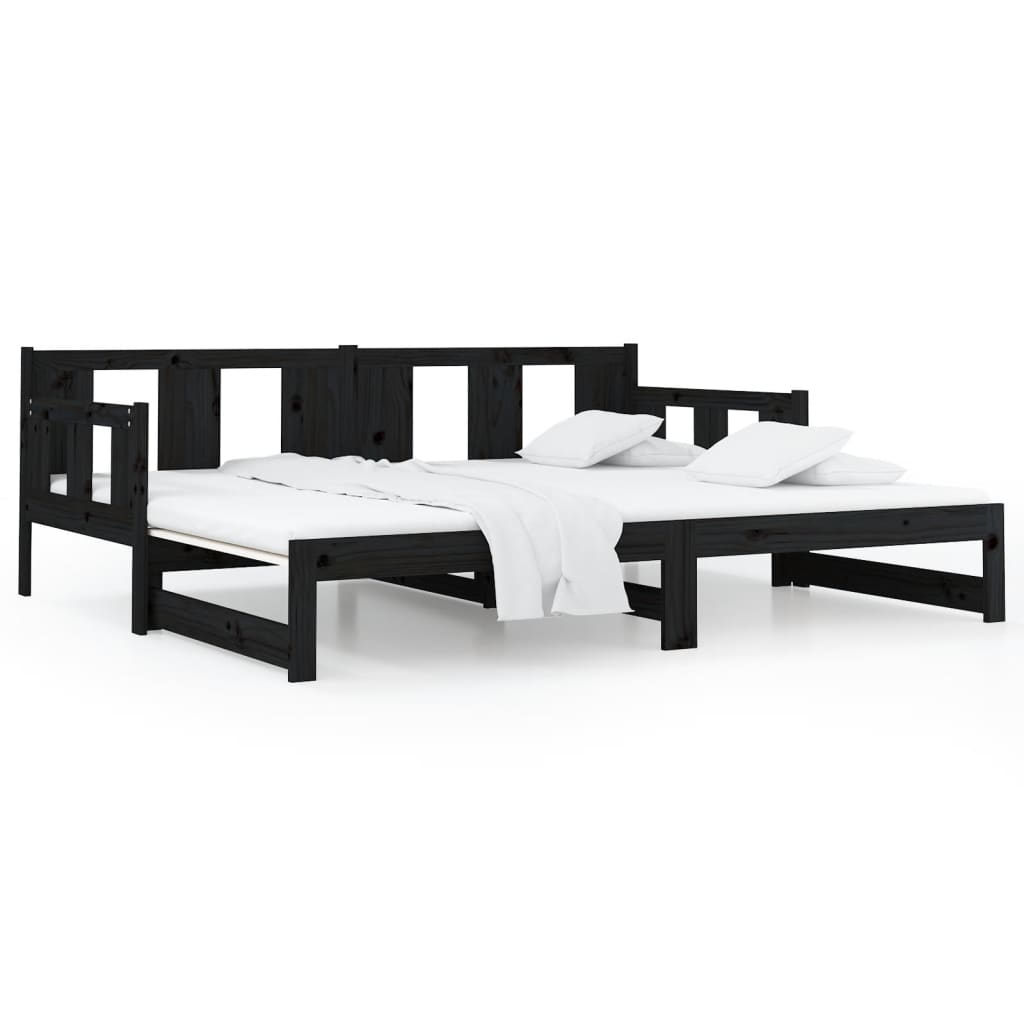 vidaXL Pat extensibil de zi, negru, 2x(80x200) cm, lemn masiv pin