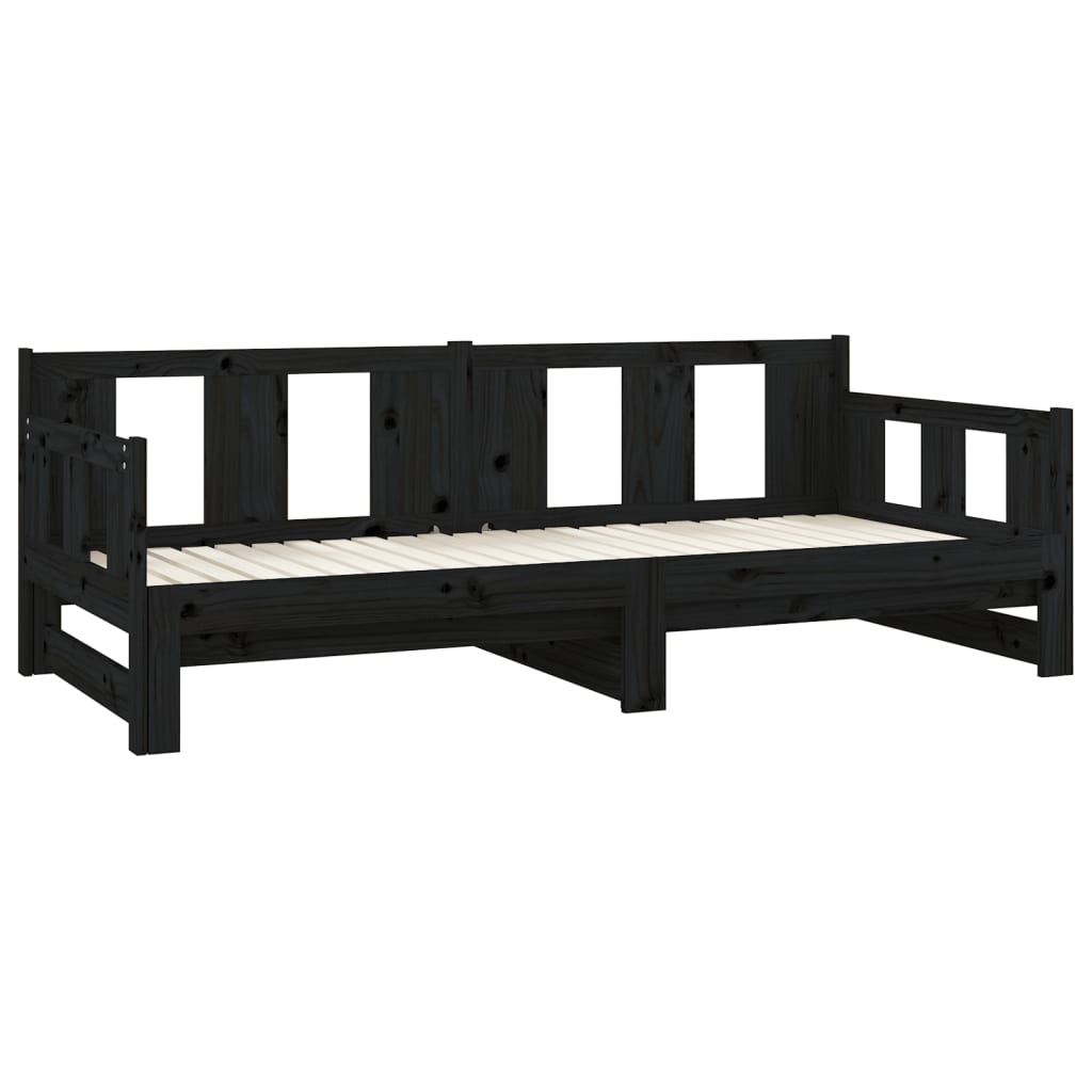 vidaXL Pat extensibil de zi, negru, 2x(80x200) cm, lemn masiv pin