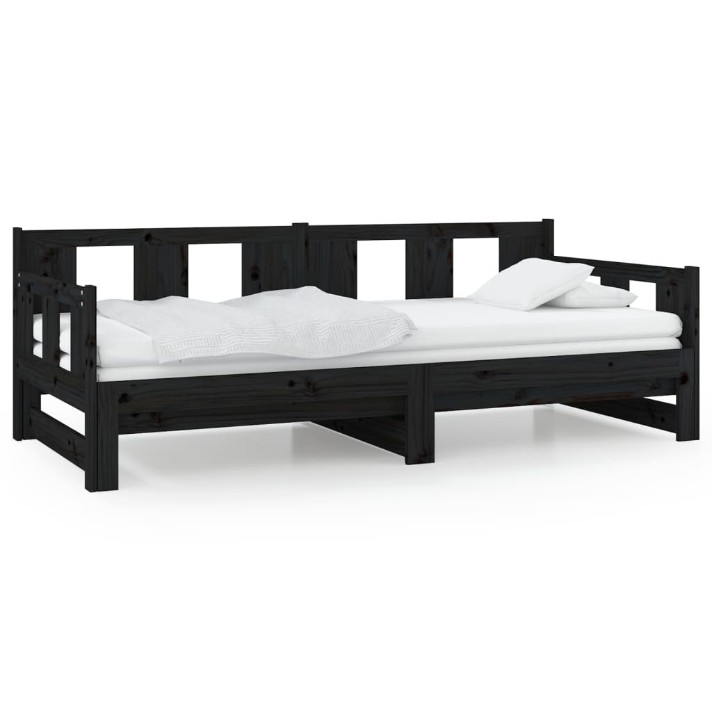 vidaXL Pat extensibil de zi, negru, 2x(90x190) cm, lemn masiv pin