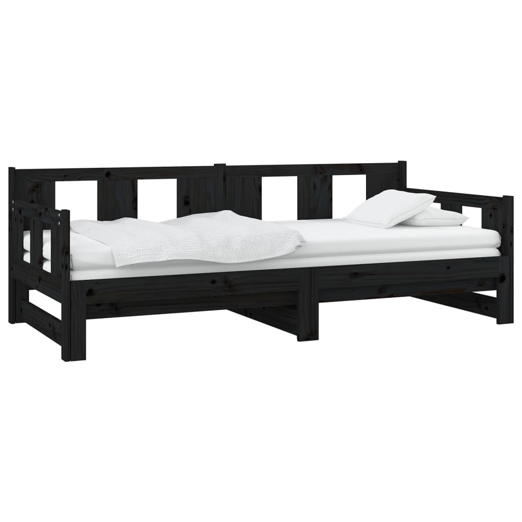 vidaXL Pat extensibil de zi, negru, 2x(90x190) cm, lemn masiv pin