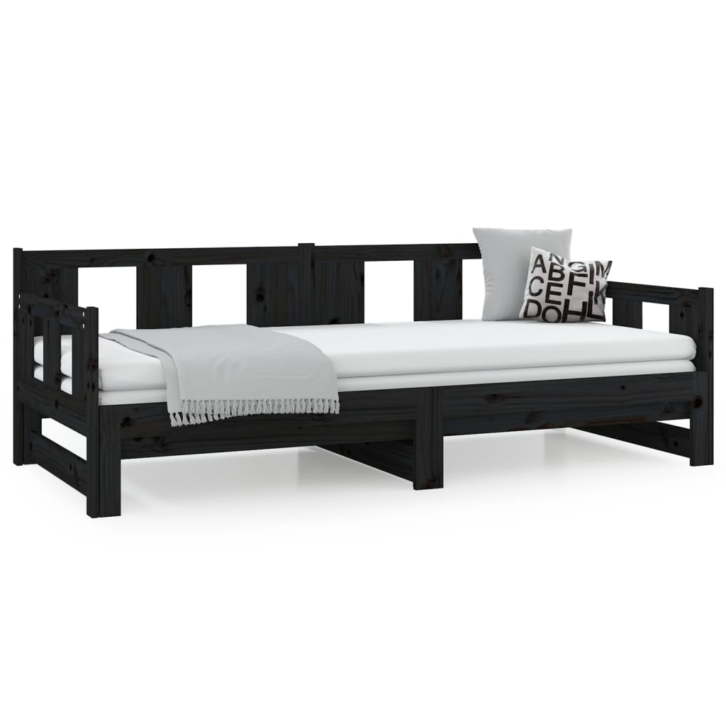 vidaXL Pat extensibil de zi, negru, 2x(90x190) cm, lemn masiv pin