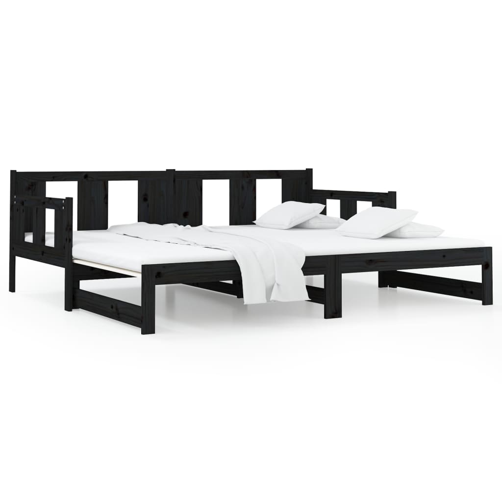 vidaXL Pat extensibil de zi, negru, 2x(90x190) cm, lemn masiv pin