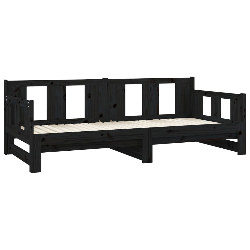vidaXL Pat extensibil de zi, negru, 2x(90x190) cm, lemn masiv pin