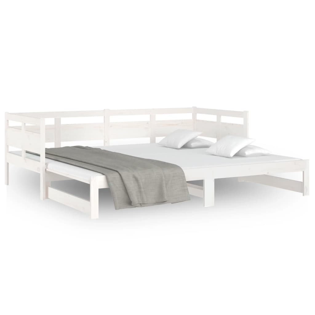 vidaXL Pat extensibil de zi, alb, 2x(90x200) cm, lemn masiv de pin vidaXL Pat extensibil de zi, alb, 2x(90x200) cm, lemn masiv de pin