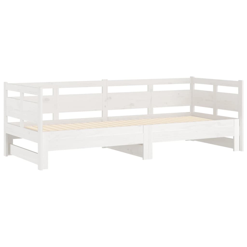 vidaXL Pat extensibil de zi, alb, 2x(90x200) cm, lemn masiv de pin vidaXL Pat extensibil de zi, alb, 2x(90x200) cm, lemn masiv de pin