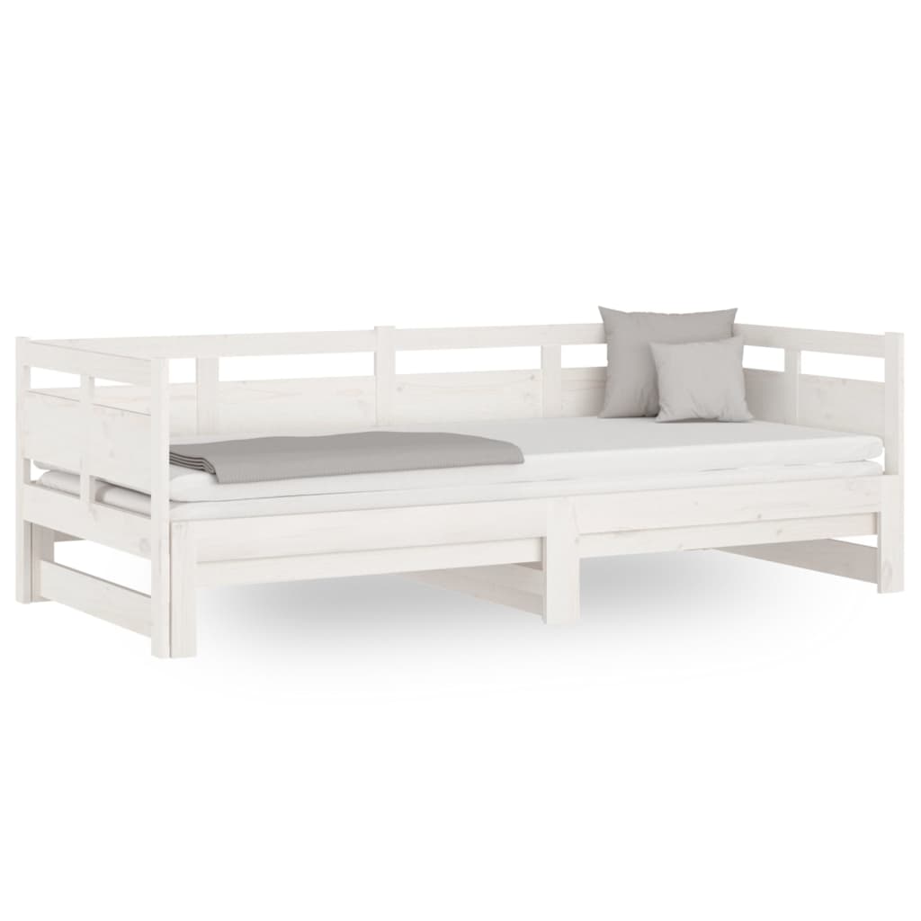 vidaXL Pat de zi extensibil, alb, 2x(80x200) cm, lemn masiv de pin