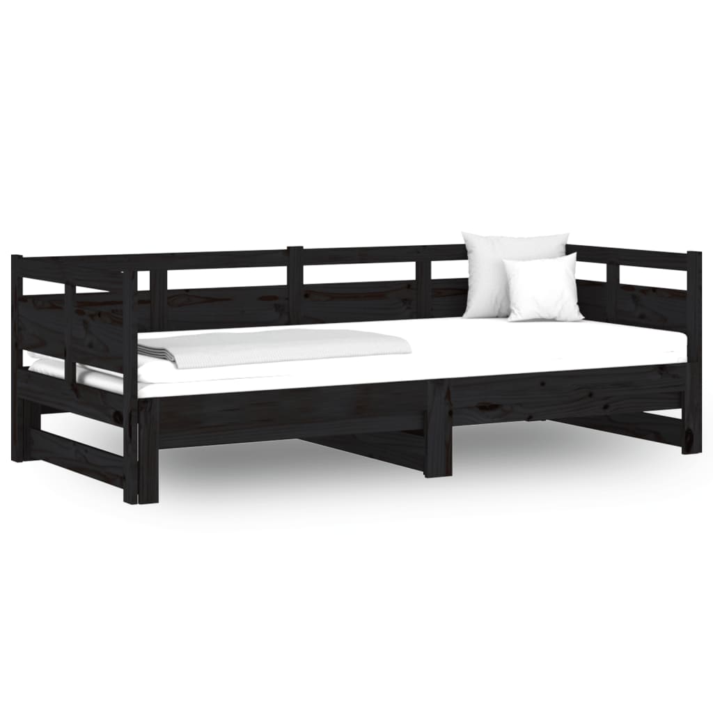 vidaXL Pat de zi extensibil, negru, 2x(80x200) cm, lemn masiv de pin