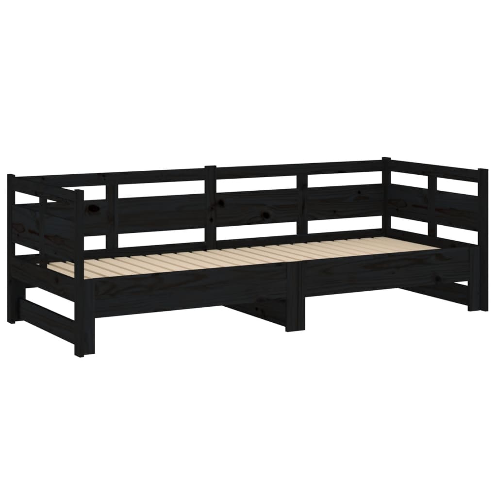 vidaXL Pat de zi extensibil, negru, 2x(80x200) cm, lemn masiv de pin