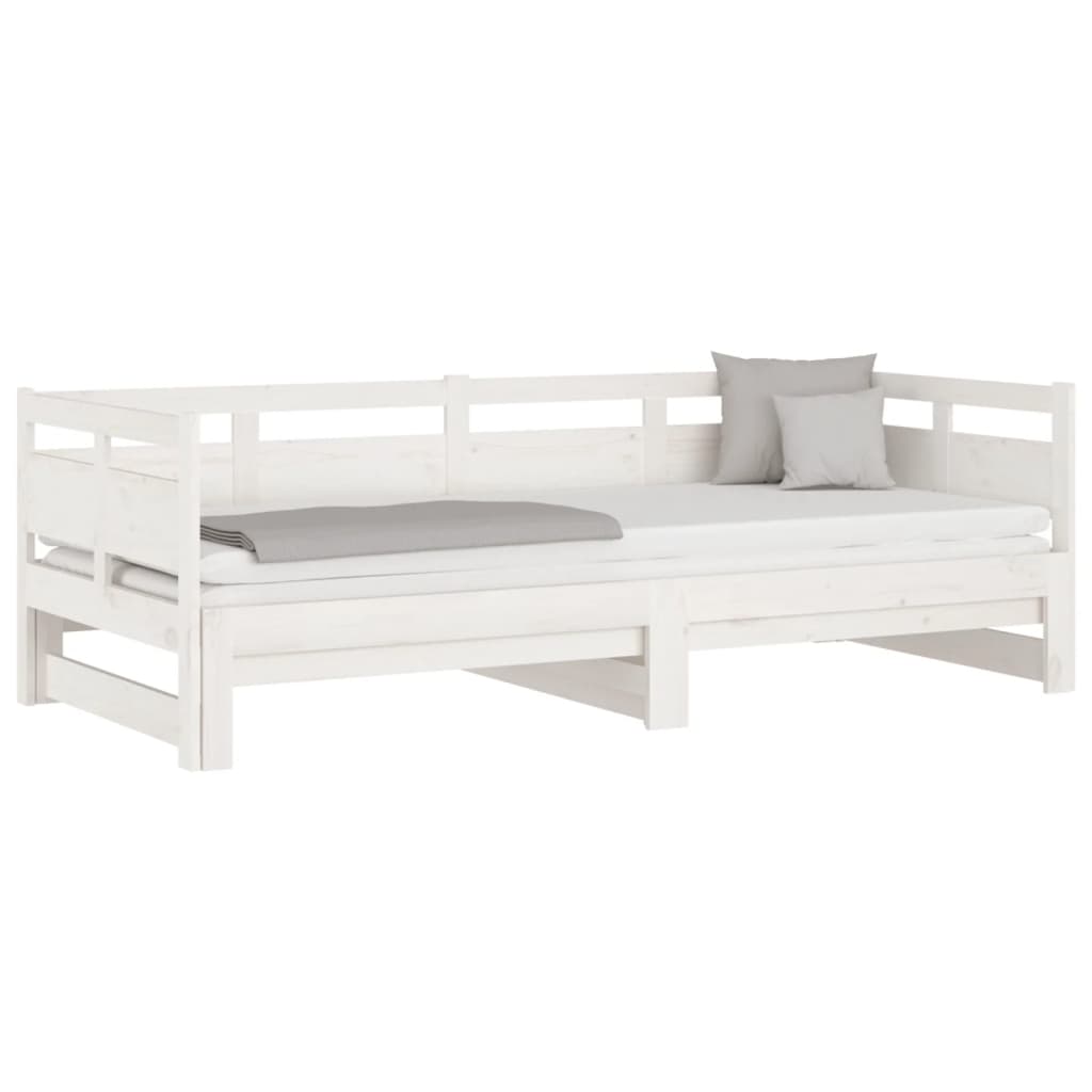 vidaXL Pat de zi extensibil, alb, 2x(90x190) cm, lemn masiv de pin