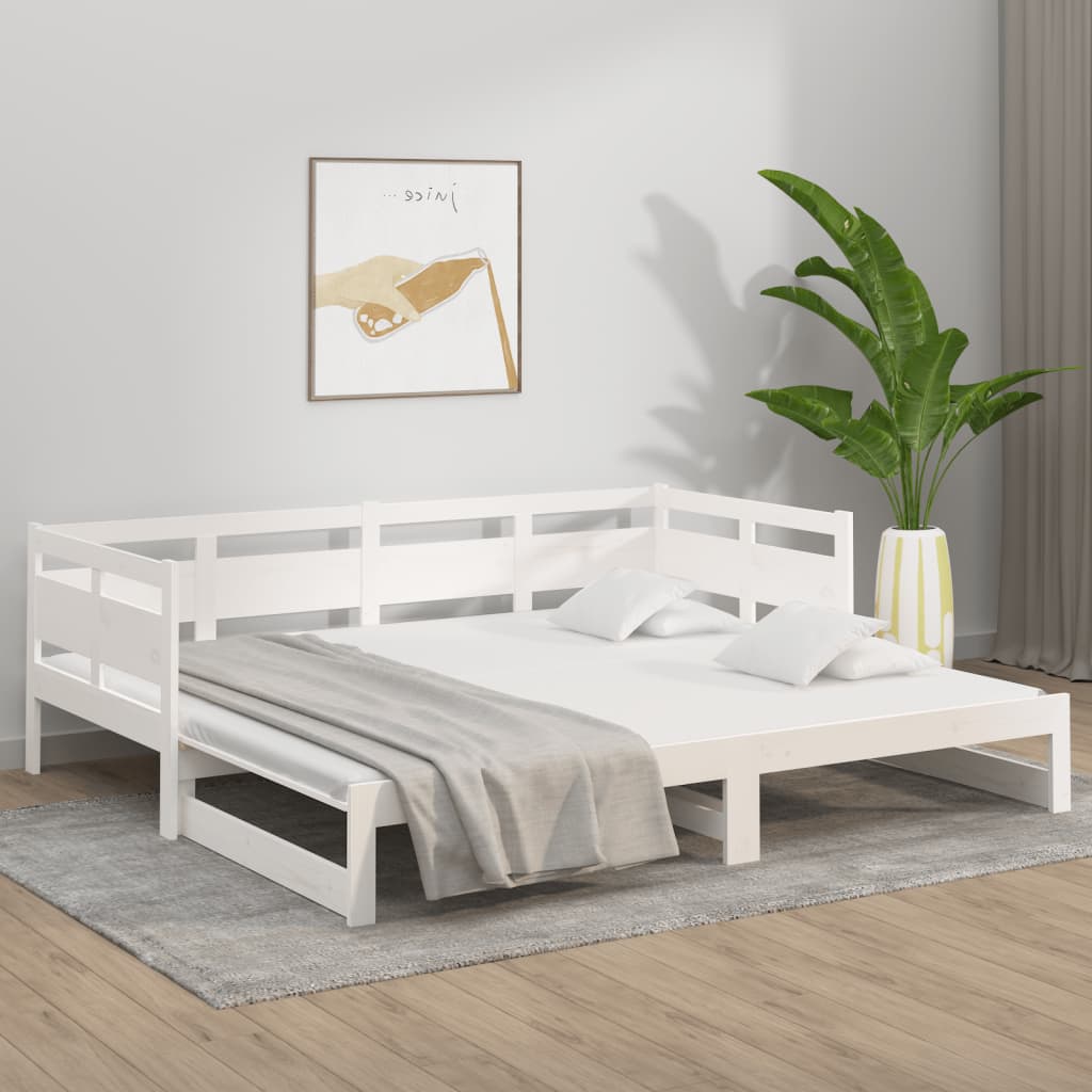 vidaXL Pat de zi extensibil, alb, 2x(90x190) cm, lemn masiv de pin