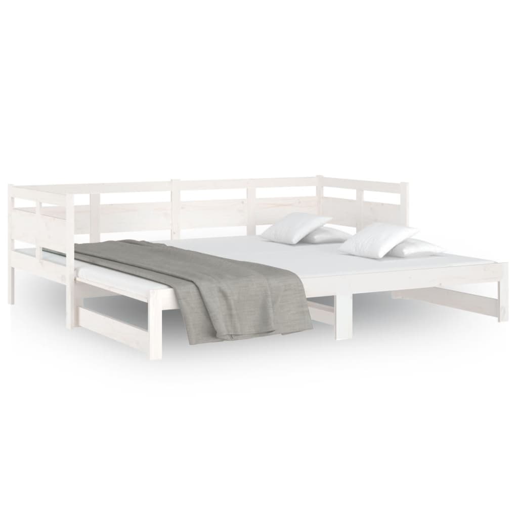 vidaXL Pat de zi extensibil, alb, 2x(90x190) cm, lemn masiv de pin