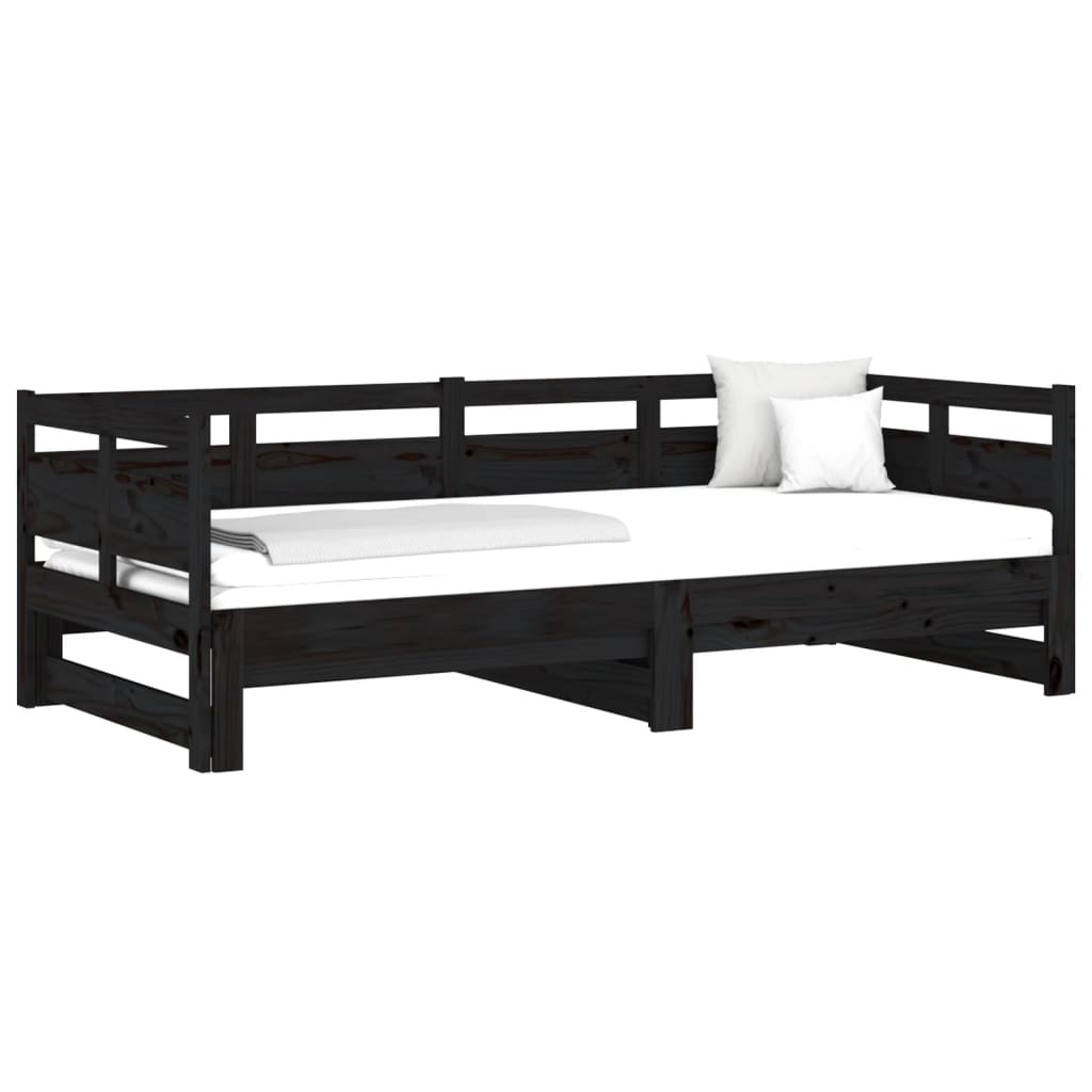 vidaXL Pat de zi extensibil, negru, 2x(90x190) cm, lemn masiv de pin