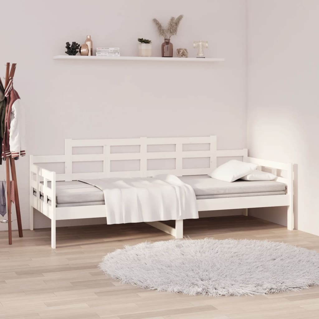 vidaXL Pat de zi, 90x200 cm, alb, lemn masiv de pin vidaXL Pat de zi, 90x200 cm, alb, lemn masiv de pin
