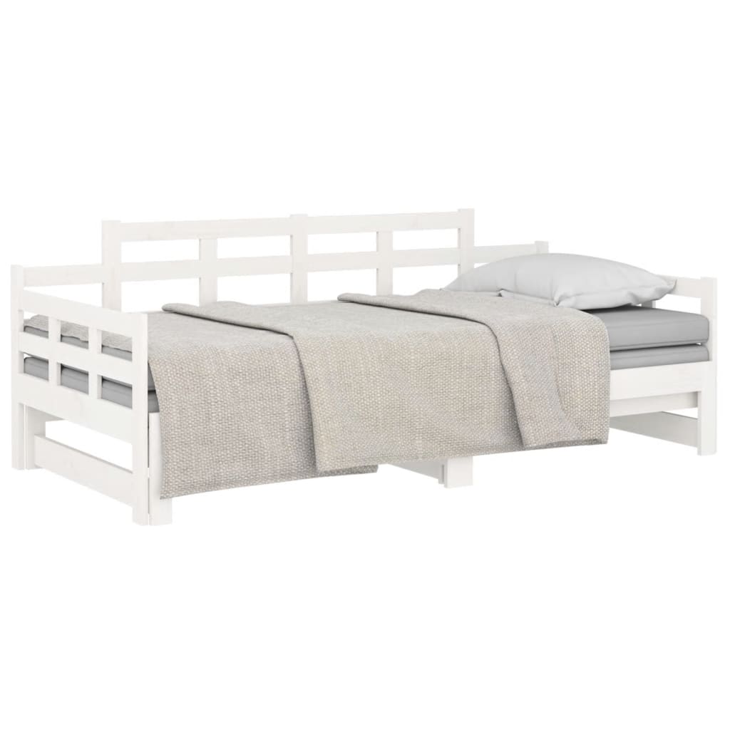 vidaXL Pat extensibil de zi, alb, 2x(90x200) cm, lemn masiv de pin