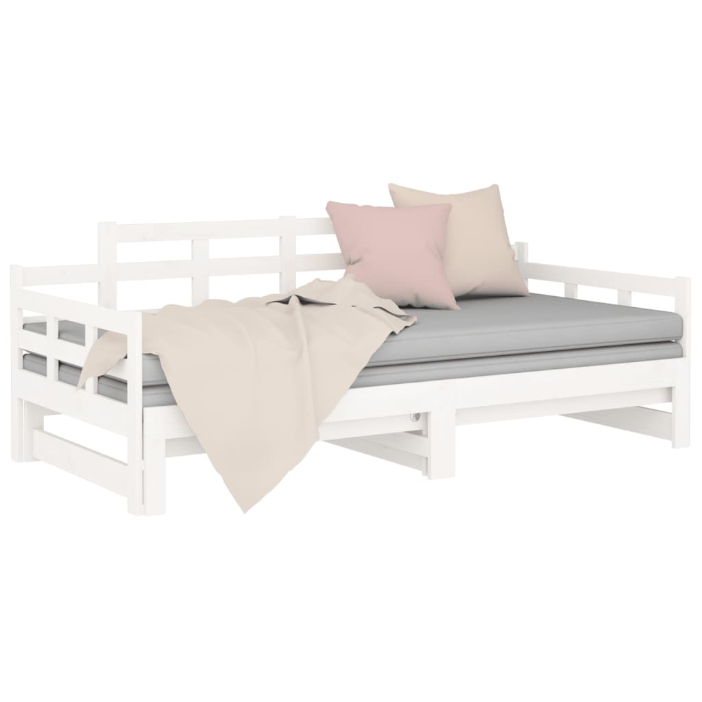 vidaXL Pat extensibil de zi, alb, 2x(90x200) cm, lemn masiv de pin