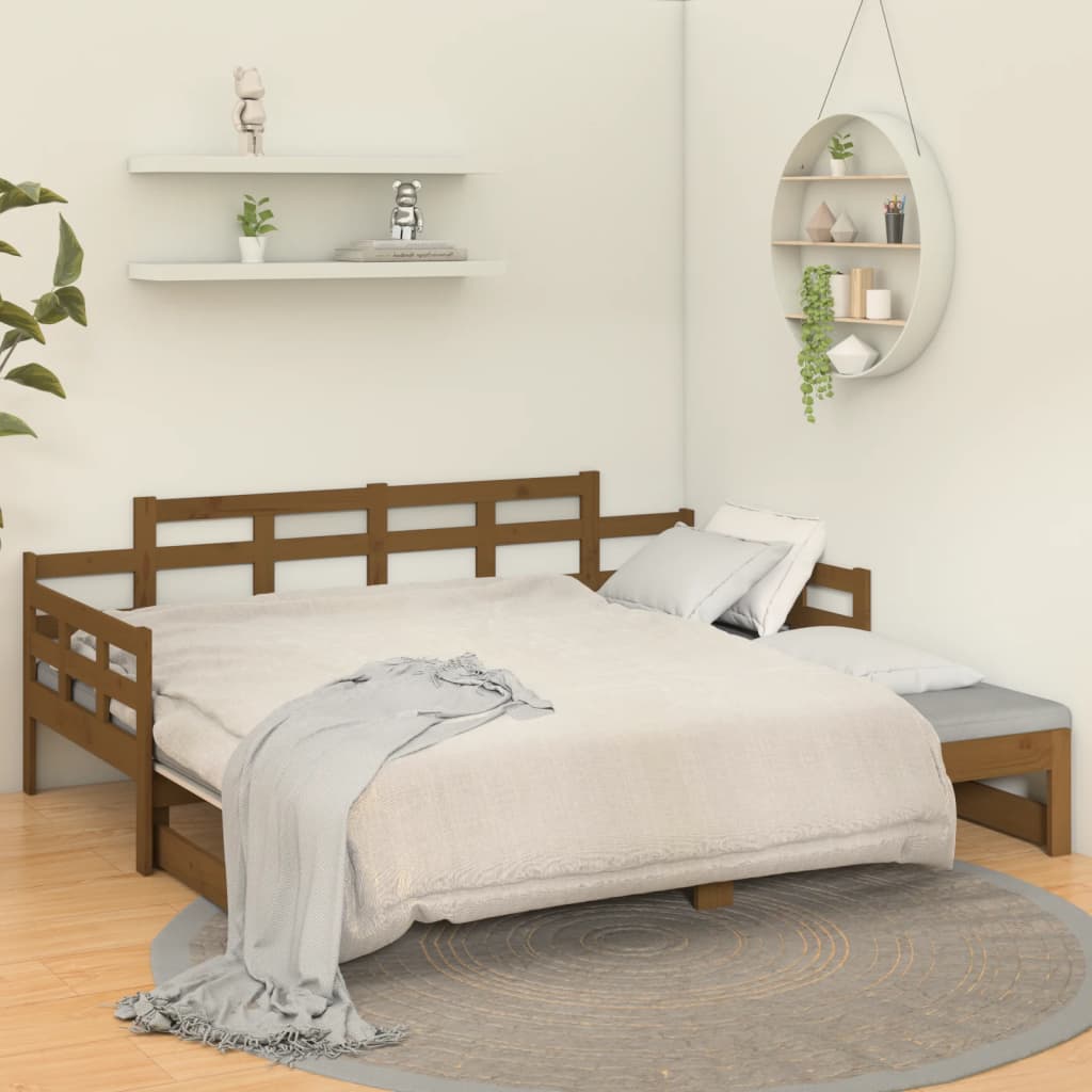 vidaXL Pat extensibil de zi, maro miere, 2x(90x200) cm, lemn masiv pin