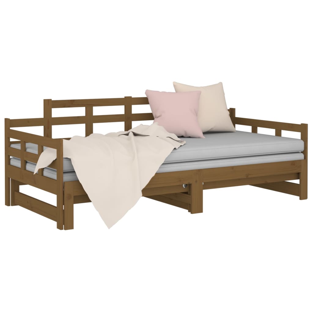 vidaXL Pat extensibil de zi, maro miere, 2x(90x200) cm, lemn masiv pin