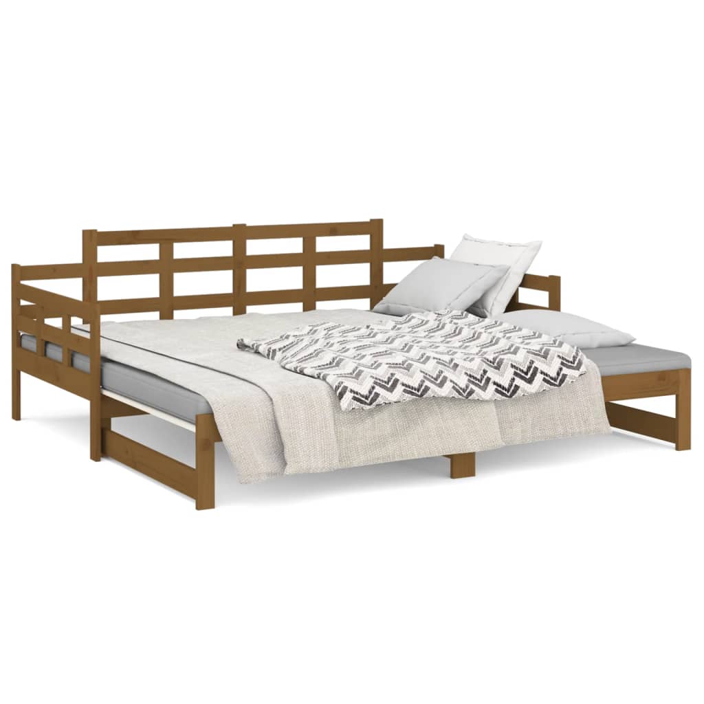 vidaXL Pat extensibil de zi, maro miere, 2x(90x200) cm, lemn masiv pin