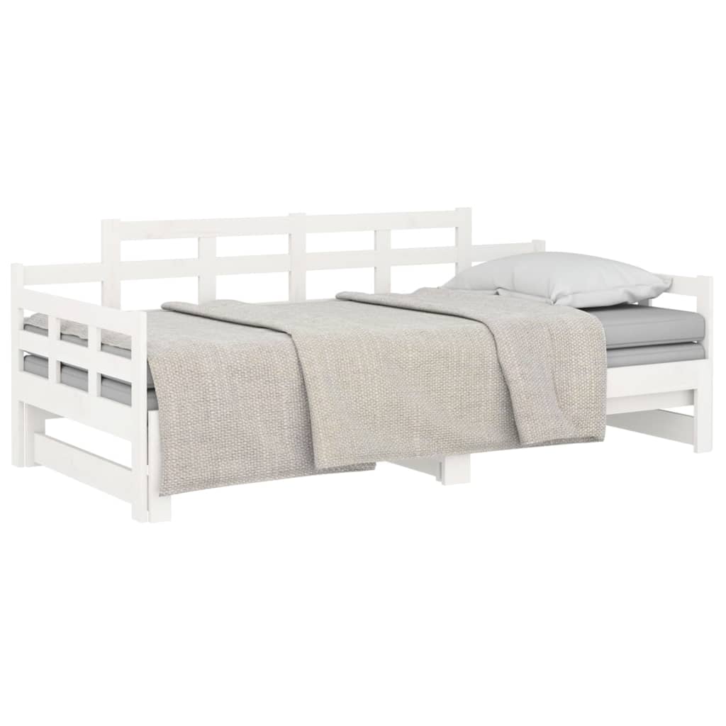 vidaXL Pat extensibil de zi, alb, 2x(90x190) cm, lemn masiv de pin vidaXL Pat extensibil de zi, alb, 2x(90x190) cm, lemn masiv de pin