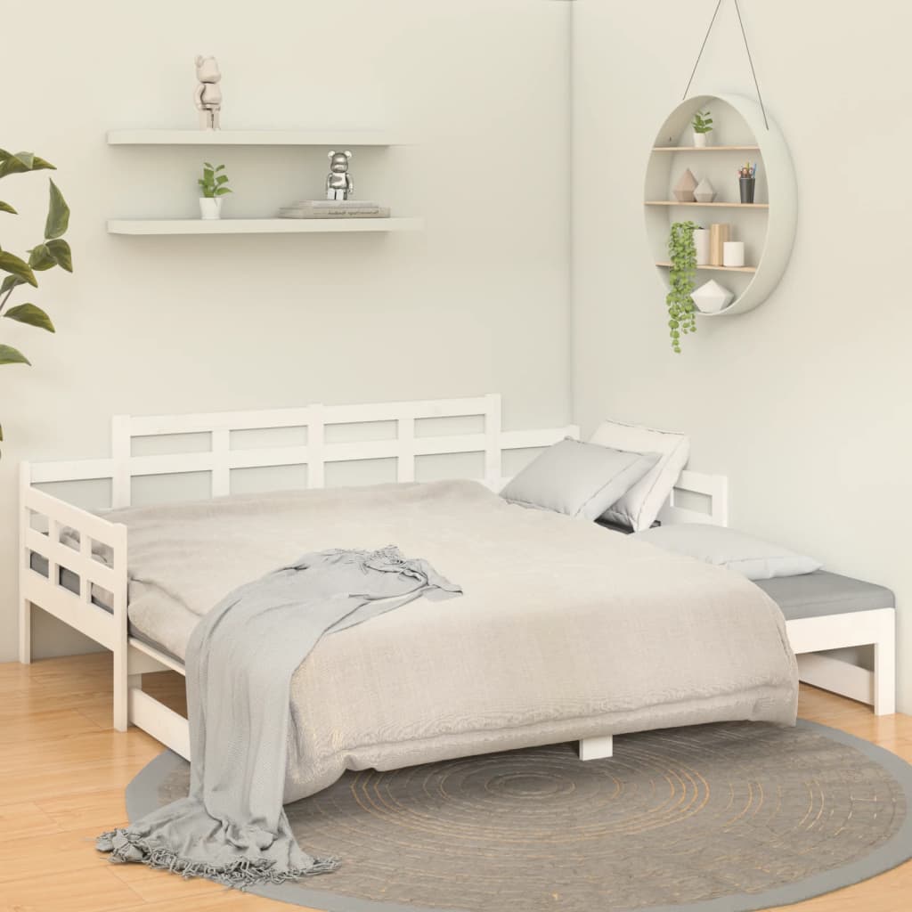 vidaXL Pat extensibil de zi, alb, 2x(90x190) cm, lemn masiv de pin vidaXL Pat extensibil de zi, alb, 2x(90x190) cm, lemn masiv de pin