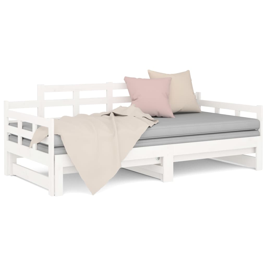 vidaXL Pat extensibil de zi, alb, 2x(90x190) cm, lemn masiv de pin vidaXL Pat extensibil de zi, alb, 2x(90x190) cm, lemn masiv de pin