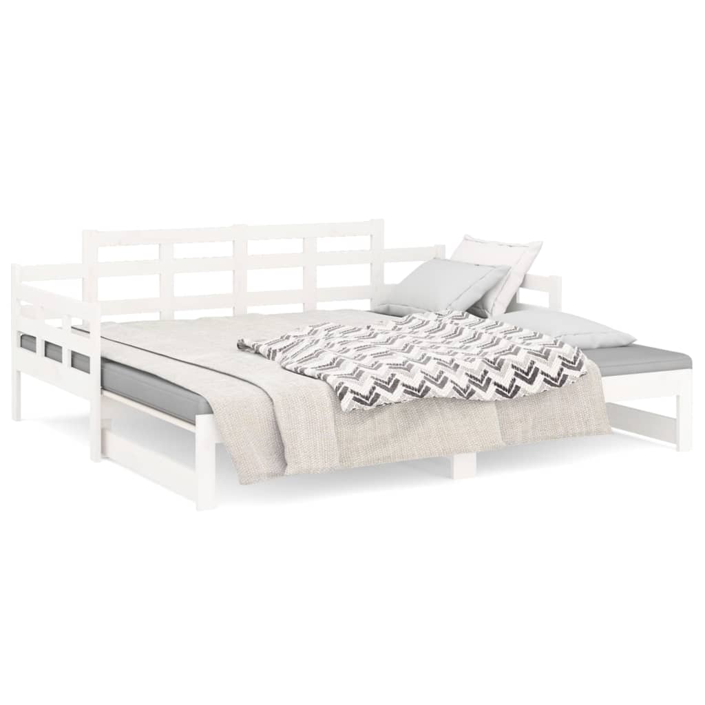 vidaXL Pat extensibil de zi, alb, 2x(90x190) cm, lemn masiv de pin vidaXL Pat extensibil de zi, alb, 2x(90x190) cm, lemn masiv de pin