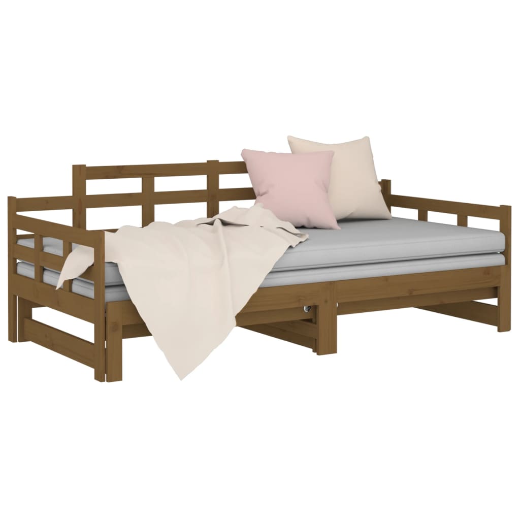 vidaXL Pat extensibil de zi, maro miere, 2x(90x190) cm, lemn masiv pin
