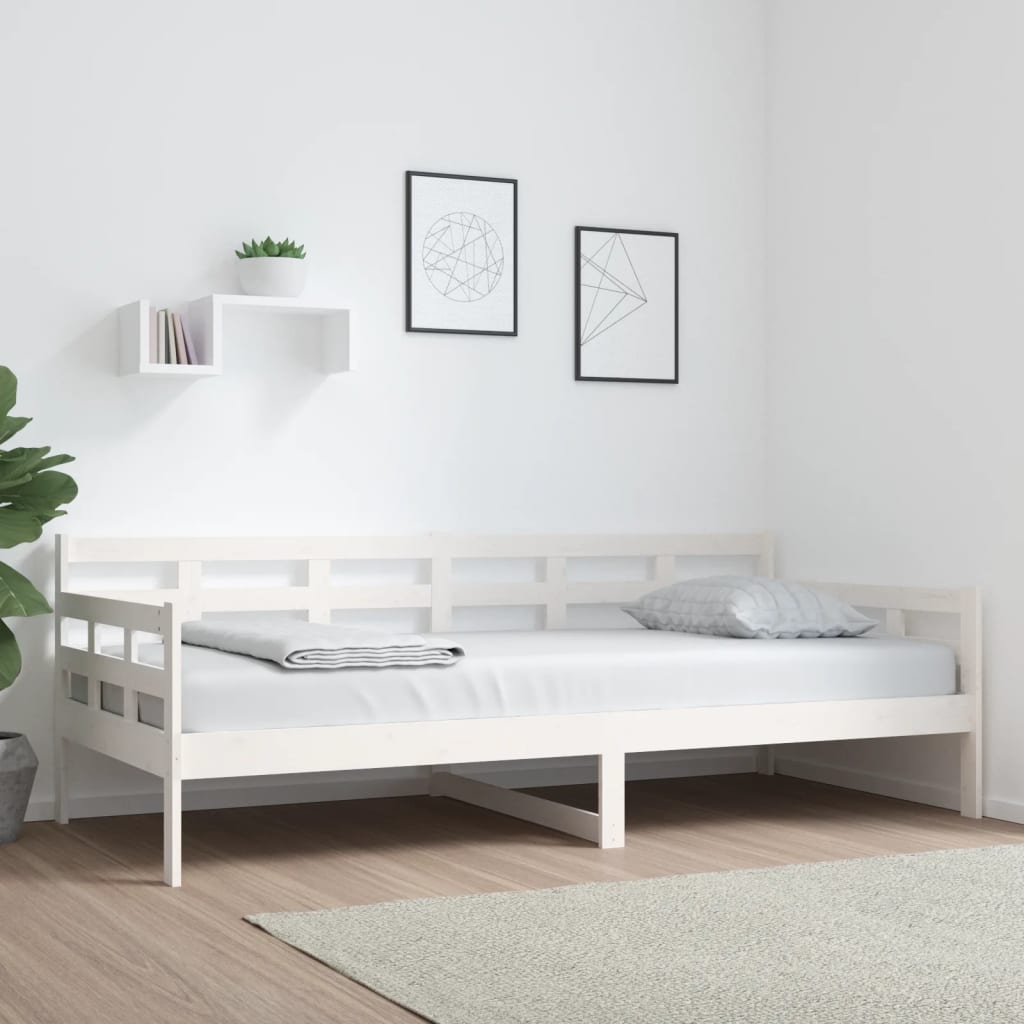vidaXL Pat de zi, 90x200 cm, alb, lemn masiv de pin vidaXL Pat de zi, 90x200 cm, alb, lemn masiv de pin
