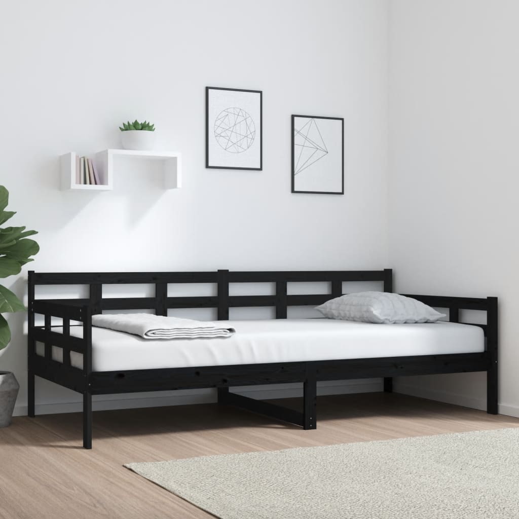 vidaXL Pat de zi, negru, 90x200 cm, lemn masiv de pin vidaXL Pat de zi, negru, 90x200 cm, lemn masiv de pin