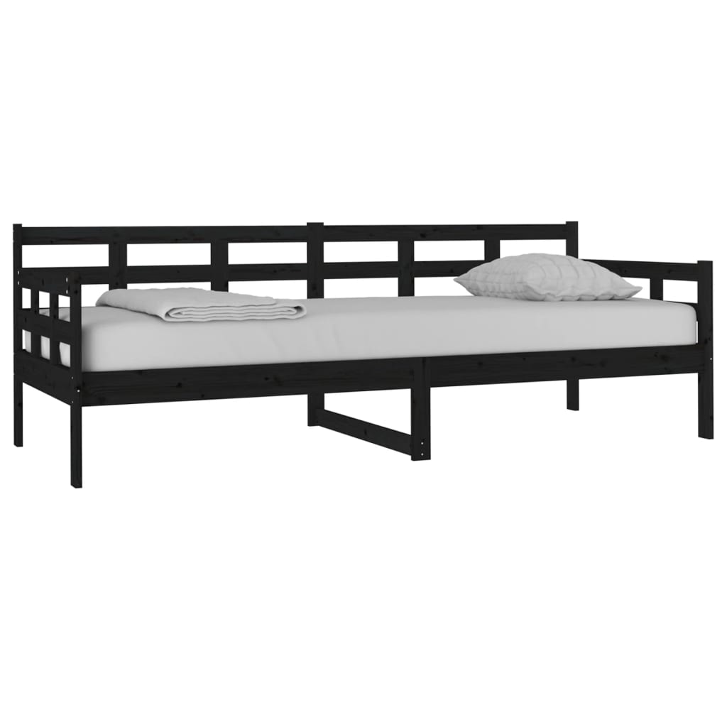 vidaXL Pat de zi, negru, 80x200 cm, lemn masiv de pin