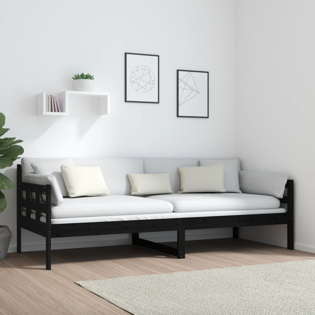 vidaXL Pat de zi, negru, 80x200 cm, lemn masiv de pin
