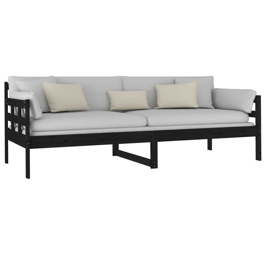 vidaXL Pat de zi, negru, 80x200 cm, lemn masiv de pin