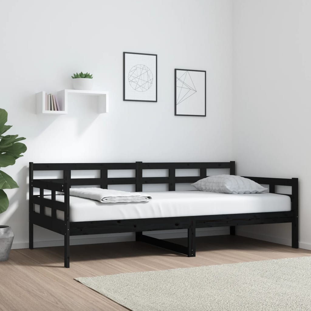 vidaXL Pat de zi, negru, 90x190 cm, lemn masiv de pin vidaXL Pat de zi, negru, 90x190 cm, lemn masiv de pin
