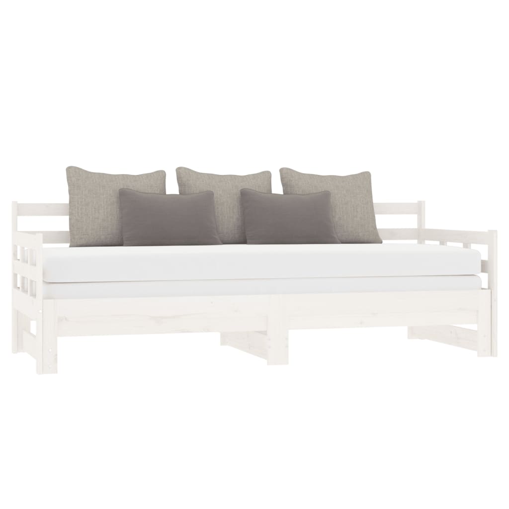 vidaXL Pat extensibil de zi, alb, 2x(90x200) cm, lemn masiv de pin vidaXL Pat extensibil de zi, alb, 2x(90x200) cm, lemn masiv de pin